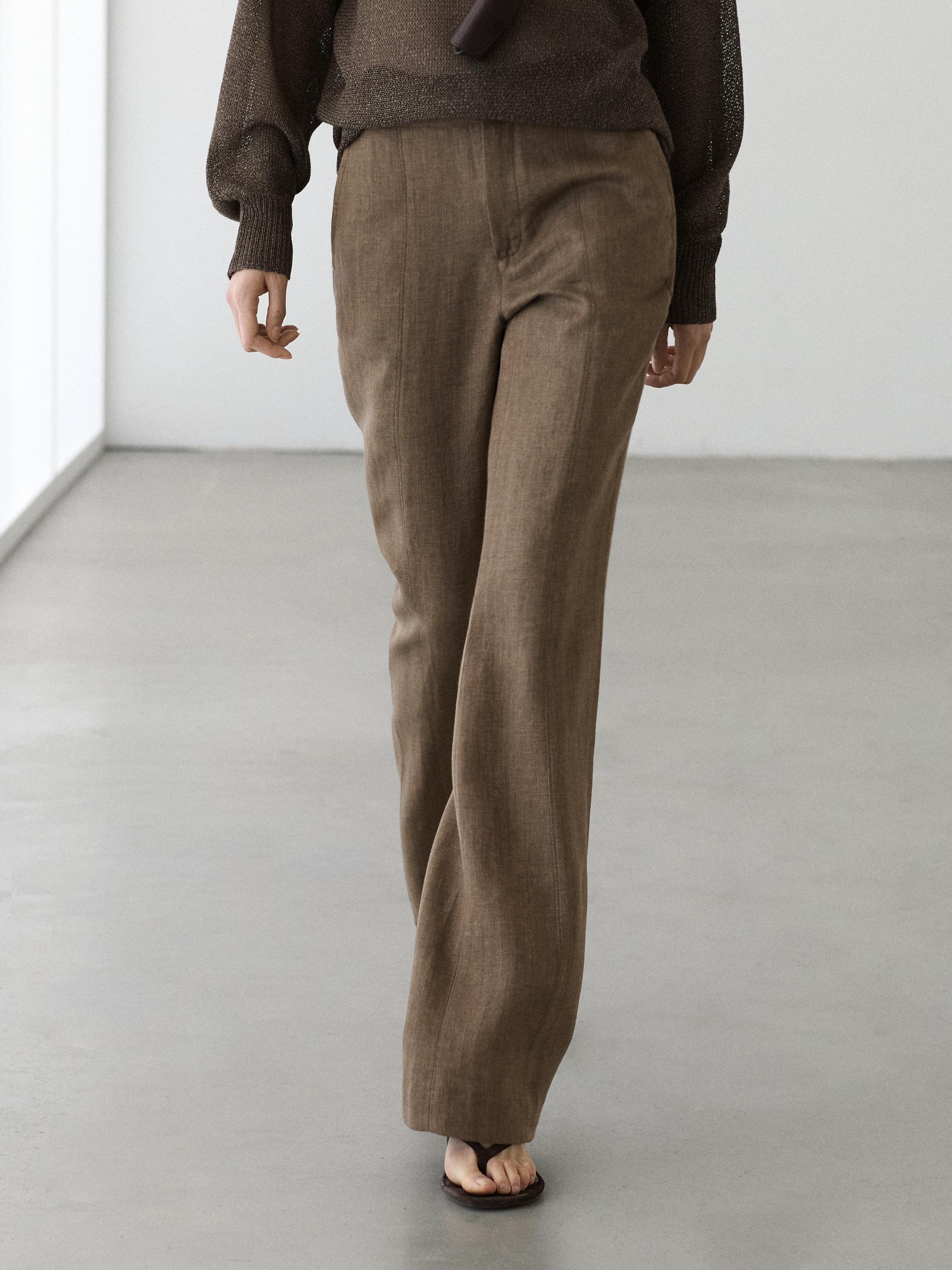 Pantalon kick flare 100 % lin